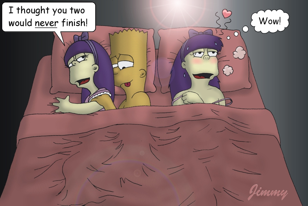 bart_simpson jimmy_(artist) sherri_mackleberry sister_and_sister terri_mackleberry text the_simpsons threesome twincest twins yellow_skin