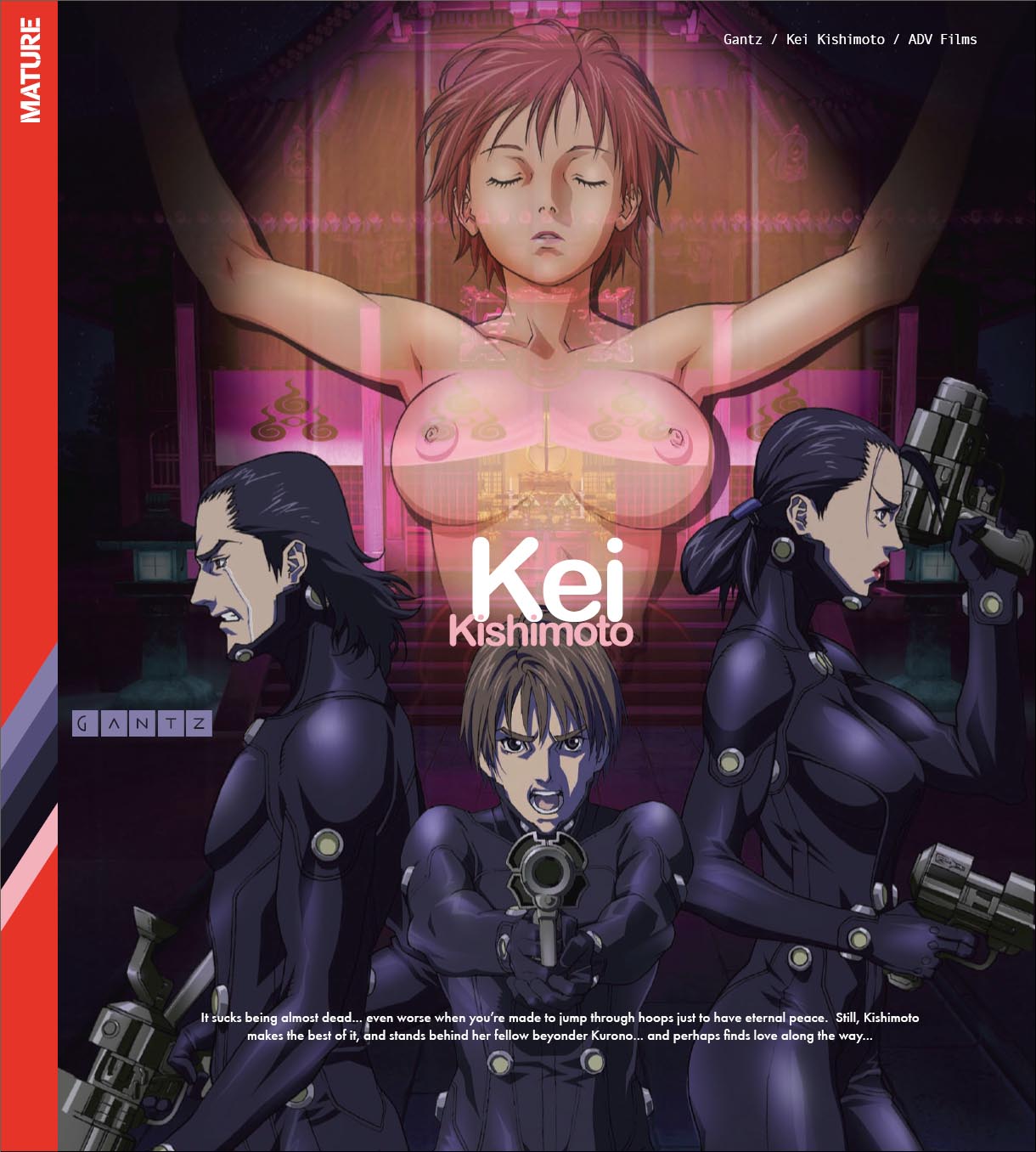 2boys 2girls angry armpits arms_up back-to-back bangs big_breasts black_hair bodysuit breasts brown_hair clenched_teeth closed_eyes cover dual_wielding dvd dvd_cover fighting_stance gantz gantz_suit gonzo gun guns hair hair_ornament highres jujutsu_kaisen katou_masaru kei_kishimoto kei_kurono kishimoto_kei kurono_kei lipstick lying makeup masaru_kato multiple_boys multiple_girls muscle nipples nude official_art on_back on_floor open_mouth outstretched_arms ponytail sakuraoka_sei scan sei_sakuraoka shimohira_reika short_hair skin_tight sleeping spread_arms tears teeth weapon