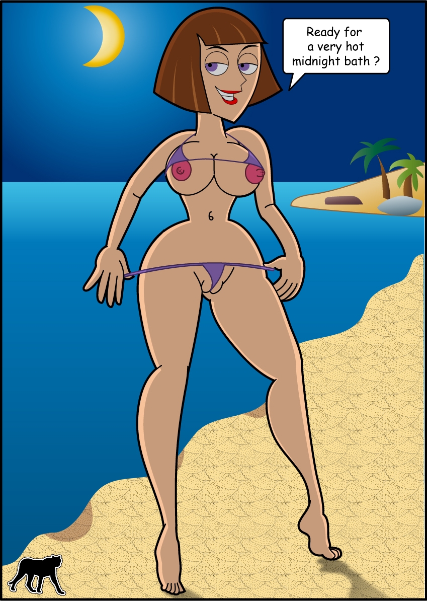 beach big_breasts bikini breasts danny_phantom erect_nipples luberne madeline_fenton milf nipples