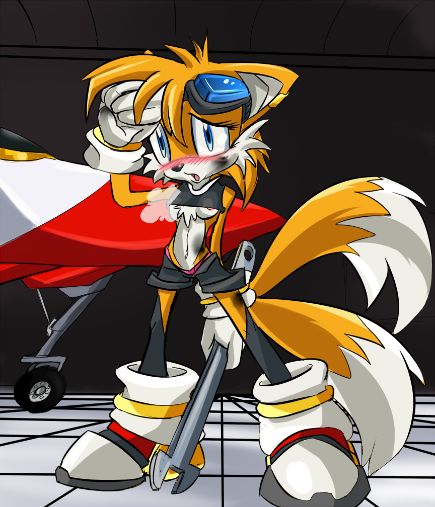 blush breasts c3 clothing cute eyewear female furry genderswap girl gloves goggles jet mature miles_"tails"_prower millie_tailsko multiple_tails panties panting sega shirt shoes shorts sonic_(series) sweat tail tails thong underwear white_crest wrench wrings x_tornado