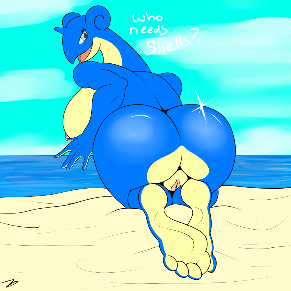 2013 4_toes anthro ass beach big_ass big_breasts blue_eyes blue_skin breasts feet female full_body hindpaw huge_breasts kneel kneeling lapras looking_at_viewer looking_back nintendo nipples open_mouth outside paws plantigrade pokemon pokemon_(anime) pokemon_(game) pokemon_(species) pokemorph presenting presenting_hindquarters pussy sand seaside sky smile soles solo thighs ticklishways toes tongue video_games voluptuous water yellow_skin zack_dragon zackdragon_(artist) zp92