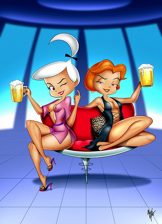 alcohol alex_hiro beer beer_mug female_only jane_jetson judy_jetson pose see-through the_jetsons