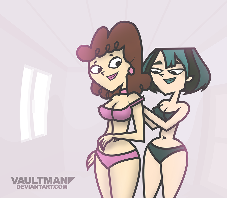 black_eyes black_hair breasts cartoon_network dyed_hair goth green_hair green_lipstick gwen's_mother_(tdi) gwen_(tdi) hourglass_figure milf navel pale-skinned_female thick_ass thick_legs thick_thighs total_drama_island two_tone_hair vaultman wasp_waist