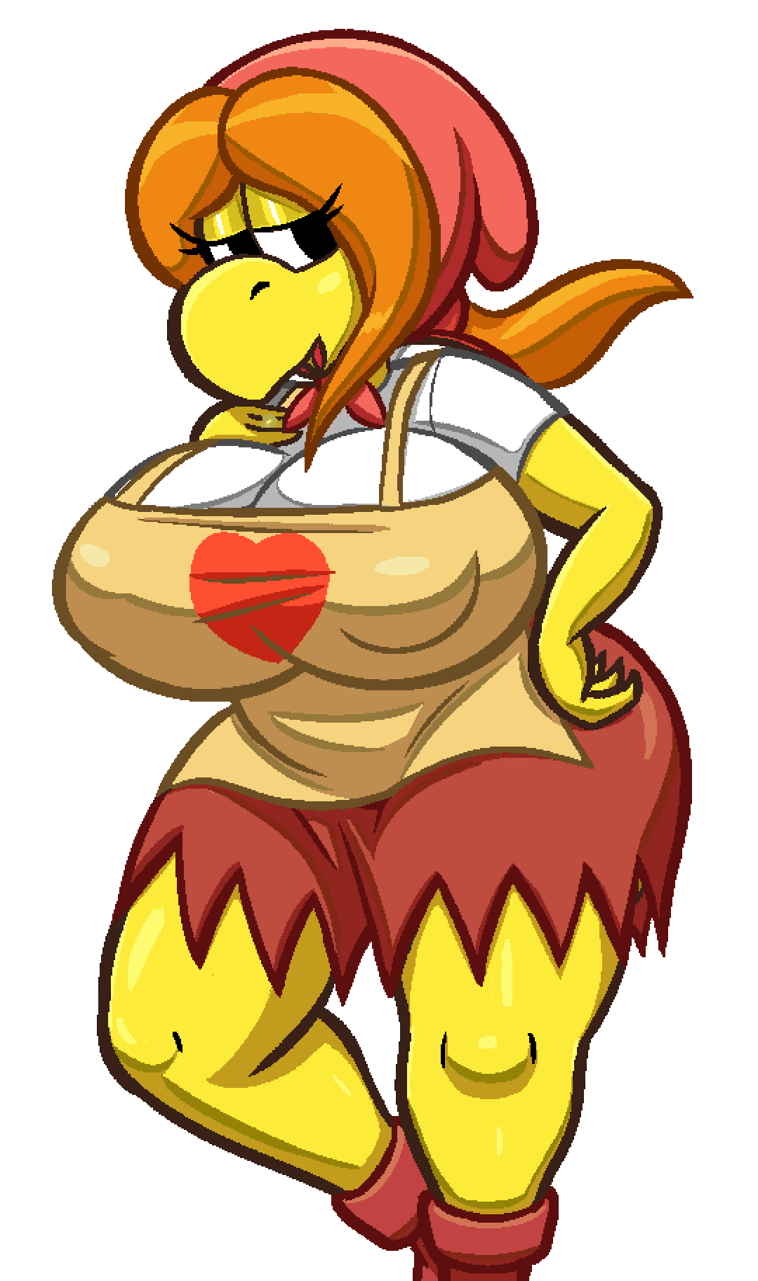 1girl apron big_breasts big_thighs black_eyes breasts breasts_bigger_than_head clothed clothing curvy female_only first_porn_of_character ginger_hair half-closed_eyes hand_on_chest huge_breasts huge_thighs insanely_hot kolorado's_wife large_thighs mario_(series) nintendo nipple_bulge seductive seductive_look seductive_smile sexy sexy_body sexy_breasts sexy_milf shirt super_mario_bros. supermoonshroom thick thick_hips thick_thighs thighs white_background white_shirt wide_hips yellow_body yellow_skin