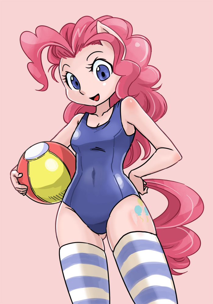 1girl anthro ball beach_ball cute cutie_mark equine female friendship_is_magic horse human humanized looking_at_viewer my_little_pony pinkie_pie plain_background pony shepherd0821 smile socks solo stockings swimsuit