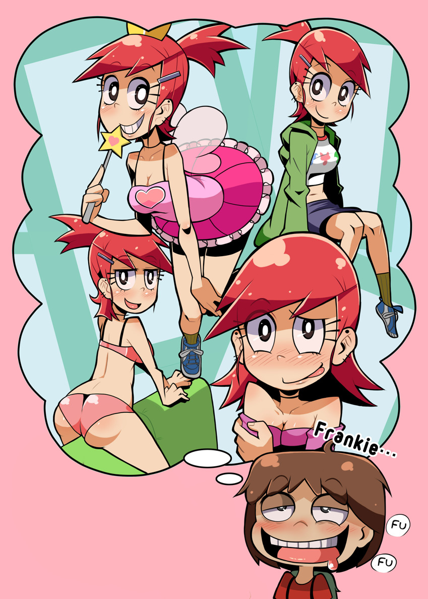 absurd_res ass bikini blush breasts cartoon_network child crown daydream fairy foster's_home_for_imaginary_friends frankie_foster high_res jacket little_boy mac_(fhfif) red_hair saliva shota shotacon skirt smile soxy swimsuit wings young_boy