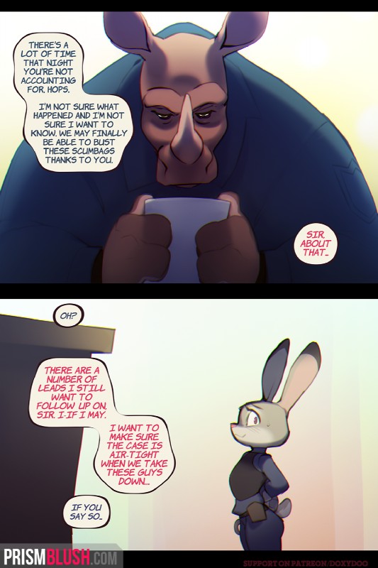 1girl 2019 2:3 anthro clothed clothing comic dialogue disney doxy duo english_text fully_clothed fur furry grey_body grey_fur high_res judy_hopps lagomorph leporid male mammal nervous paper prismblush rabbit rhinocerotoid standing text url zootopia