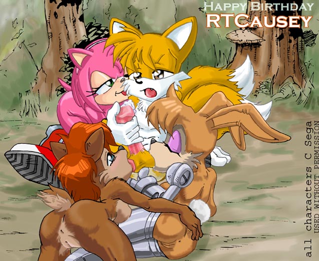 3_girls 3girls amy_rose anthro archie_comics bunnie_rabbot cum cute foursome furry kandlin miles_"tails"_prower multiple_tails penis sally_acorn sega sonic_(series) sonic_*(series) sonic_the_hedgehog_(series) tail