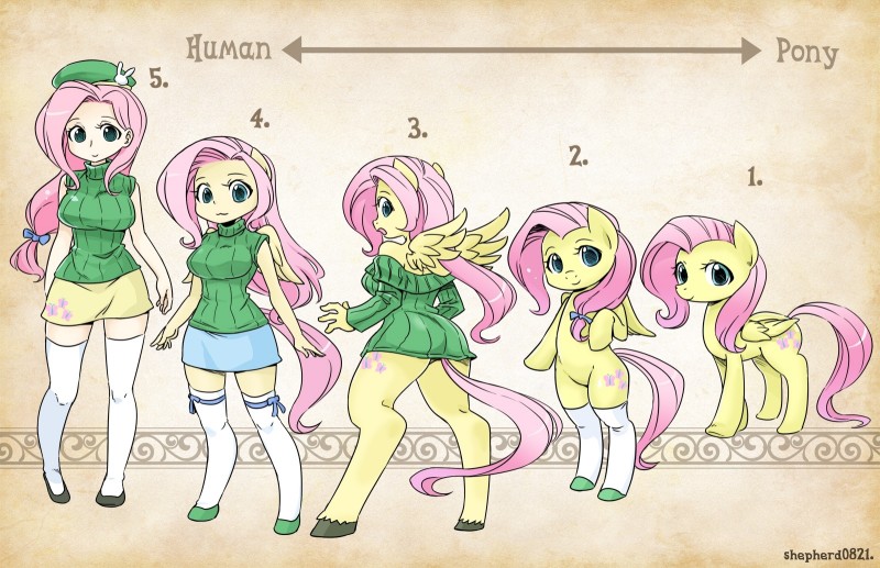 anthro beret breasts butterfly_cutie_mark chart chart_(mlp) clothing cutie_mark_clothing equine female fluttershy friendship_is_magic green_eyes hat high_res human humanized looking_at_viewer my_little_pony my_little_pony_generation_4 pegasus pink_hair pony shepherd0821 shoes simple_background skirt socks solo sweater text wings yellow_body