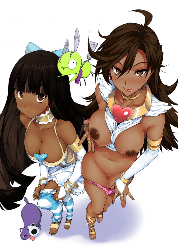 2girls breasts chuck_(psg) dark_skin huge_breasts panty_&amp;_stocking_with_garterbelt panty_anarchy stocking_anarchy