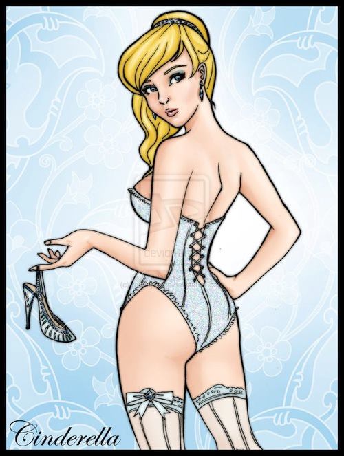 1girl ass blonde blonde_hair cinderella corset deviantart disney female female_human female_only glass_slipper looking_back mostly_nude pose princess_cinderella solo standing stockings tagme