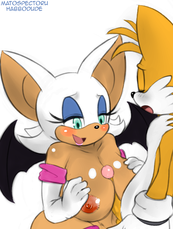 1boy 1girl age_difference anthro areola bat blue_eyes breasts canine erect_nipples erection female fox furry habbodude hair huge_breasts interspecies male male/female matospectoru miles_"tails"_prower nipples nude paizuri penis rouge_the_bat sega sex sonic_(series) testicles white_hair wings