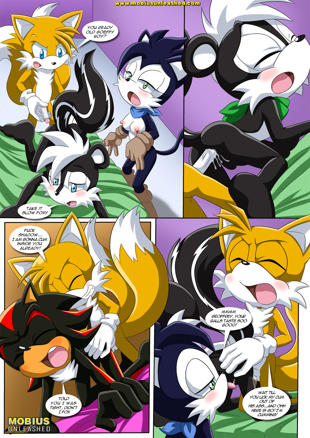 2015 archie_comics barefoot bbmbbf bisexual blush breasts cum feet geoffrey_st_john hershey_the_cat licking miles_"tails"_prower mobius_unleashed palcomix penetration penis sega shadow_the_hedgehog sonic_(series) sonic_the_hedgehog_(series) tails the_st._john's_kinky_fling yaoi