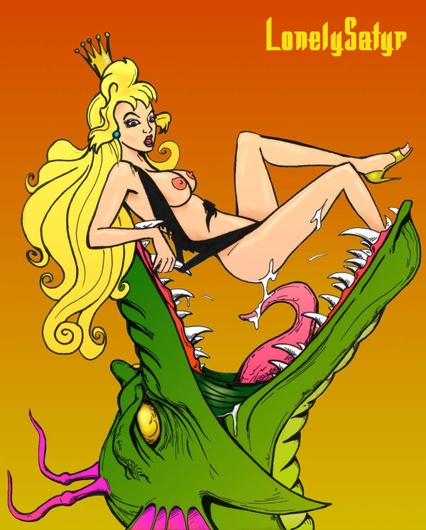 ass blonde_hair breasts crown dragon dragon's_lair erect_nipples high_heels imminent_vore lonelysatyr long_hair nipples princess_daphne saliva singe tongue torn_clothes uncensored vore