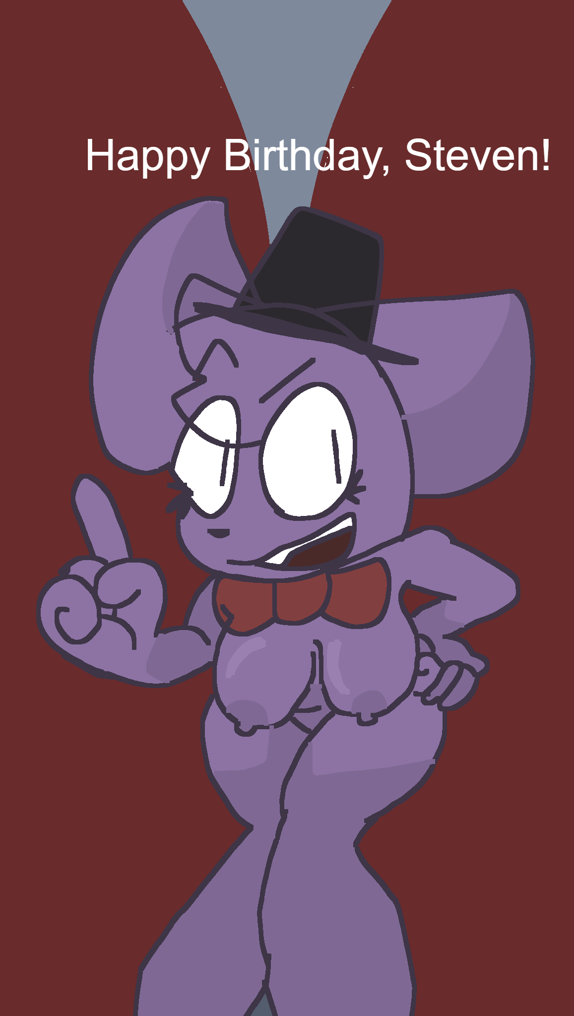 animatronic anthro bowtie breasts cat catgirl catty female_only fnac furry furry_only happy_birthday purple_fur speech speech_bubble stage style_emulation style_parody talking_to_viewer top_hat