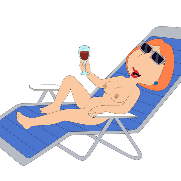 1girl breasts earring family_guy lipstick lois_griffin milf nipples nude red_hair solo_focus sunbathing sunglasses