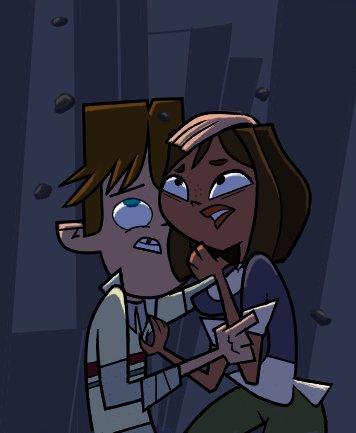 black_eyes breasts brown_hair brown_skin cartoon_network cody_(tdi) courtney_(tdi) dark-skinned_female female freckles hand_on_another's_head hand_on_head hourglass_figure interracial latina short_hair teeth thick_ass thick_legs thick_thighs total_drama_island