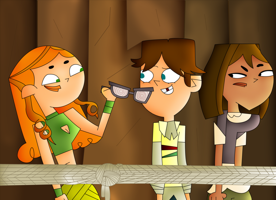 boob_window breasts brown_hair brown_skin cartoon_network cleavage cody_(tdi) courtney_(tdi) curly_hair green_eyes hourglass_figure izzy_(tdi) latina navel orange_hair thick_ass thick_legs thick_thighs total_drama_island