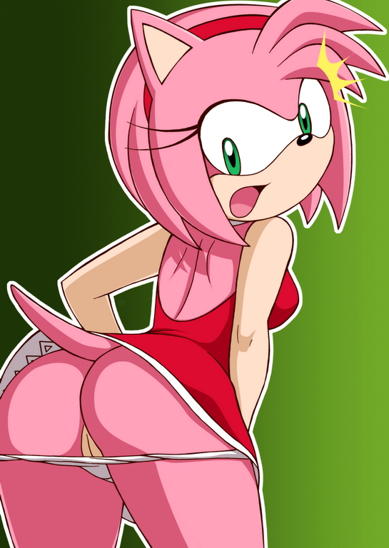 1girl amy_rose animal_ears anthro ass beige_skin breasts color dress female female_only fur furry furry_only gradient gradient_background green_eyes hairband hedgehog nagano_tenzen open_mouth panties panty_pull pink_fur pink_hair pussy skin solo sonic_(series) sonic_team tail tongue uncensored underwear vulva white_panties
