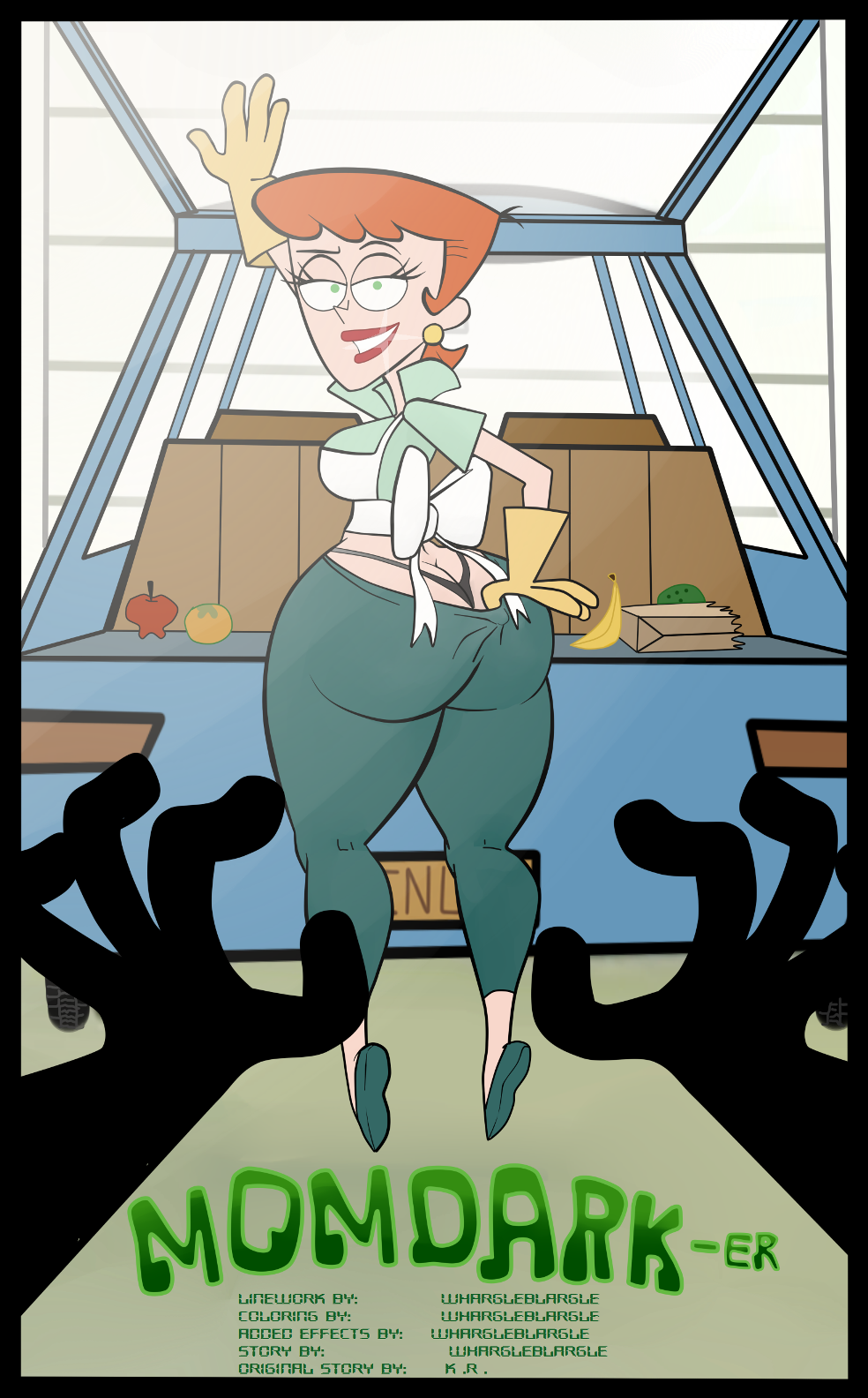 ass dexter's_laboratory dexter's_mom green_eyes large_ass looking_back milf red_hair round_ass smile solo tease thong whargleblargle