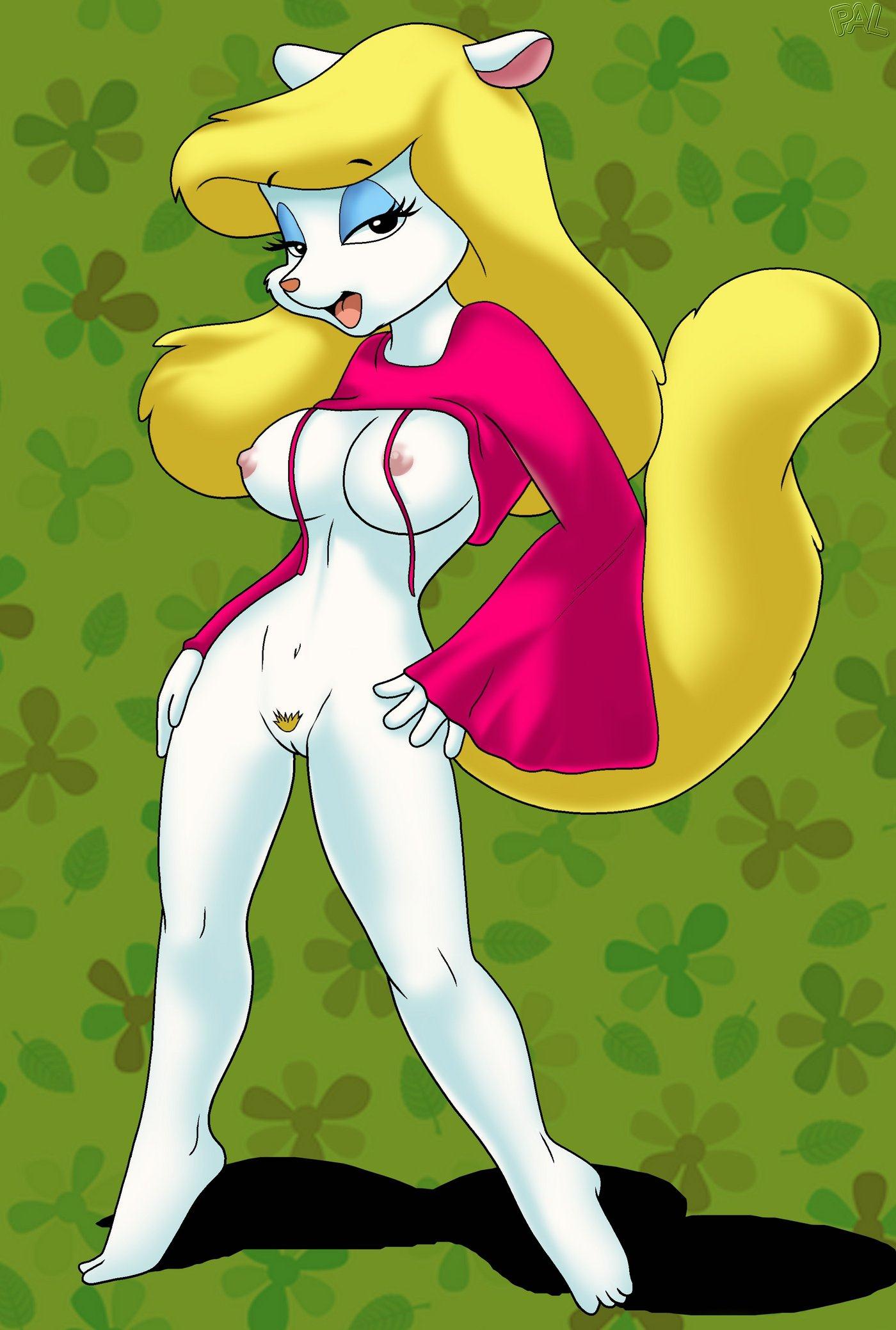 animaniacs bbmbbf blonde_hair bottomless breasts female fur34 fur34* hair minerva_mink mink naked_from_the_waist_down navel nipples nude palcomix pubic_hair pussy shirt_lift solo warner_brothers