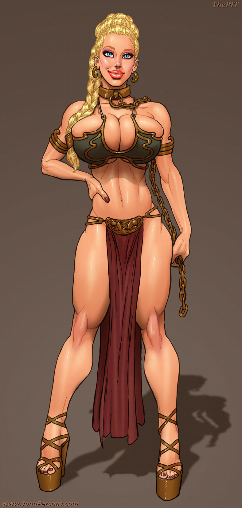 1girl 5_toes armlet artist_name big_breasts bikini blonde_hair blue_eyes braid braided_hair breasts bust busty caucasian chain cleavage clothed clothing collar color colored colored_nails cosplay curvaceous curvy earrings eyelashes eyeshadow female female_only footwear hair hand_on_hip heels high_heels holding_object hourglass_figure huge_breasts human human_only jenny_summers john_persons large_breasts light-skinned_female light_skin lipstick loincloth long_hair looking_at_viewer makeup midriff nail_polish navel not_furry painted_nails princess_leia_organa purple_eyeshadow red_nails return_of_the_jedi shadow skimpy slave_bikini slave_leia slave_leia_(cosplay) smile smiling solo standing star_wars thick_lips thin_waist toenail_polish uncensored url voluptuous yellow_hair