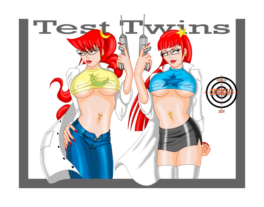 2girls big_breasts breasts glasses johnny_test mary_test multiple_girls susan_test twins