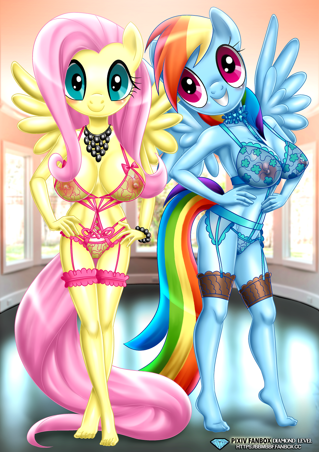 2_girls bbmbbf blush breasts equestria_girls equestria_untamed fluttershy fluttershy_(mlp) friendship_is_magic lingerie my_little_pony older older_female palcomix pietro's_secret_club rainbow_dash rainbow_dash_(mlp) tagme young_adult young_adult_female young_adult_woman