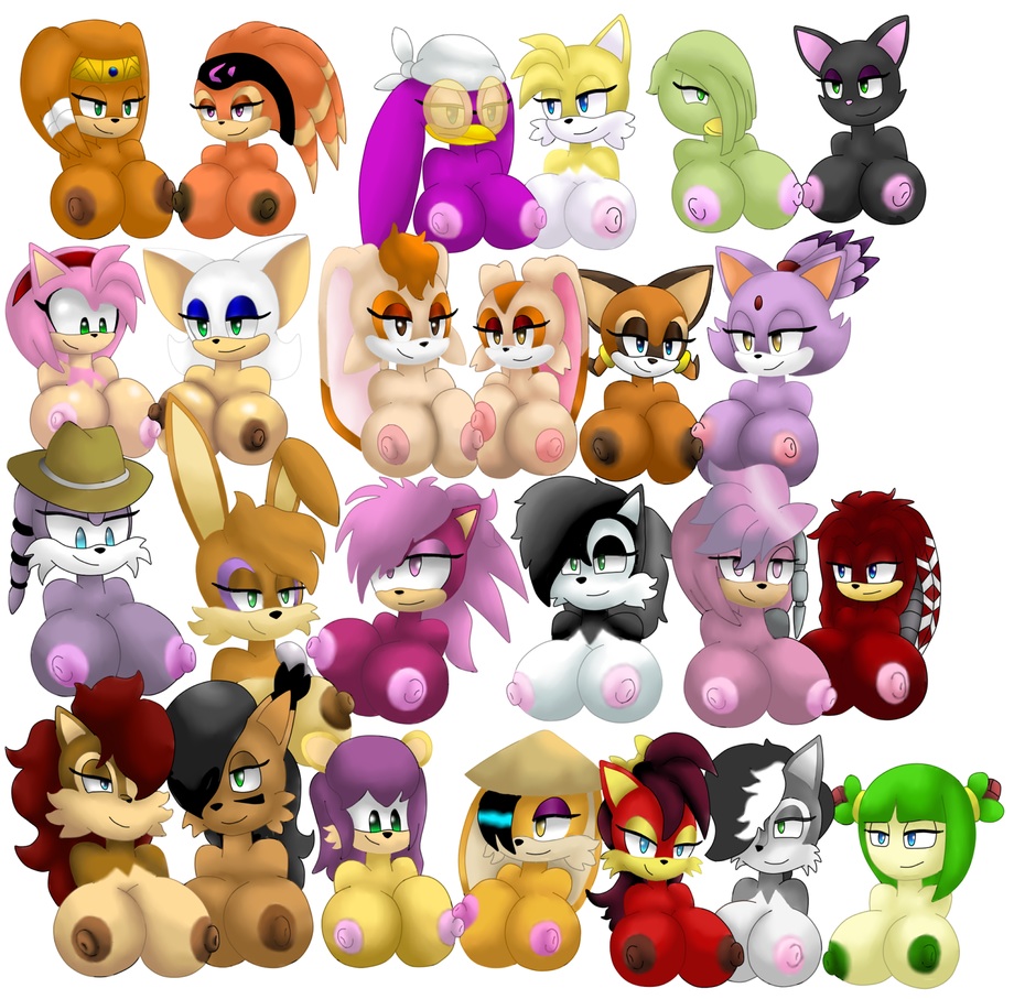 amy_rose animal_ears black_hair blaze_the_cat blue_eyes breasts brown_eyes bunnie_rabbot conquering_storm cosmo_the_seedrian cream_the_rabbit fiona_fox furry green_eyes green_hair hair huge_breasts julie-su marine_the_raccoon millie_tailsko mina_mongoose mother_and_daughter nic_the_weasel nicole_the_lynx nipples nude rouge_the_bat sally_acorn sega shade_the_echidna sisters smile sonia_the_hedgehog sonic_(series) tikal_the_echidna vanilla_the_rabbit