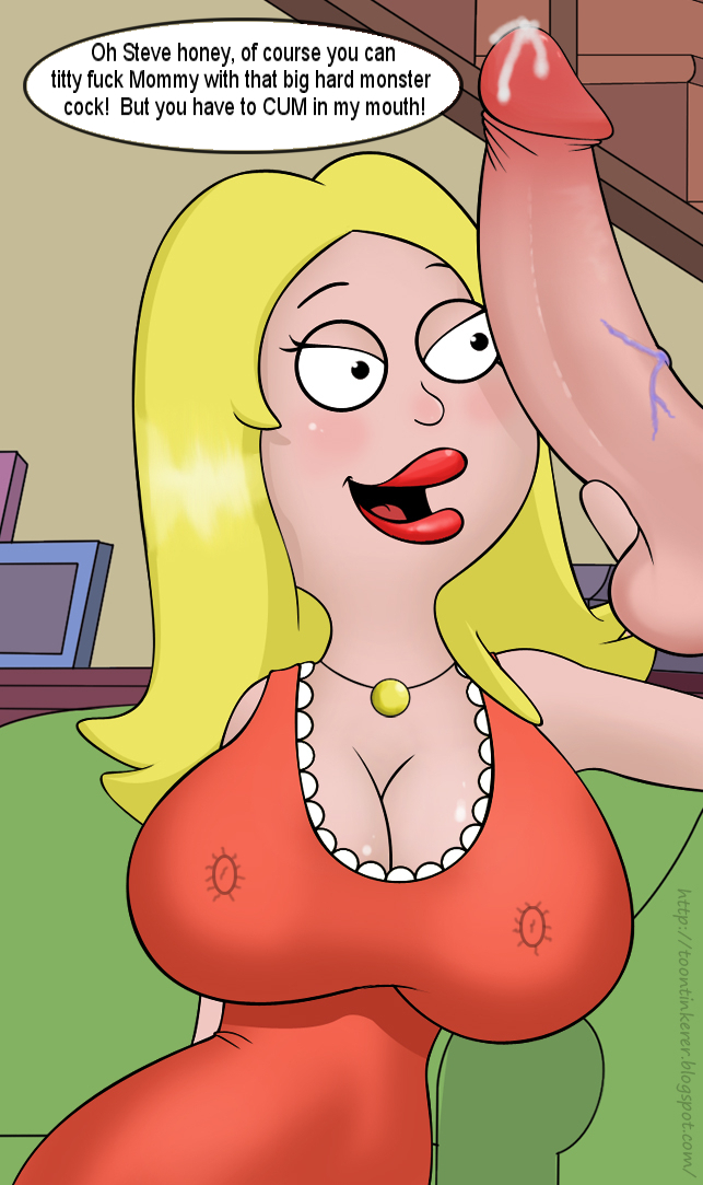 american_dad big_penis breasts cleavage cum francine_smith hair huge_breasts huge_penis incest mother's_duty mother_and_son penis steve_smith talking_to_viewer toontinkerer vein