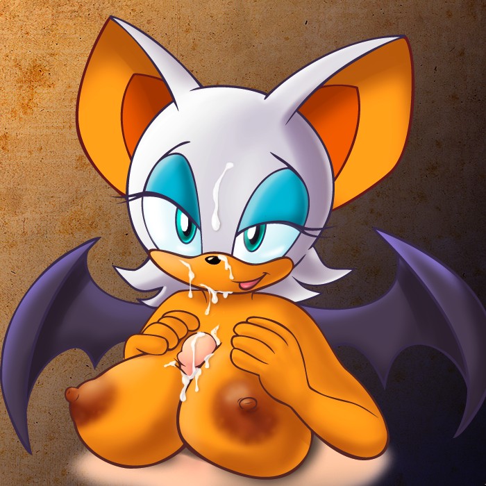 1boy 1girl anthro breasts cum cum_on_breasts cum_on_face furry human human_male_on_female_anthro human_on_anthro looking_at_viewer nude paizuri penis rouge_the_bat sega sonic_(series)