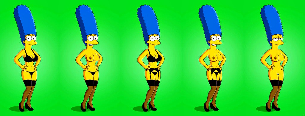 breasts green_background marge_simpson nipples pussy stockings the_simpsons yellow_skin