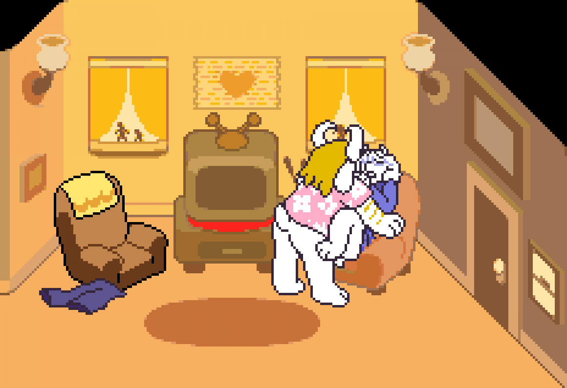 1_girl 1boy 1boy1girl 1girl accurate_art_style anthro anthro_on_anthro anthro_only asgore_dreemurr asgoriel blonde_hair bottomless bottomless_female bottomless_male closed_eyes clothed_sex deltarune female_anthro female_penetrated furry furry_only goat goat_horns hetero horn horns living_room male/female male_anthro male_penetrating male_penetrating_female missionary_position on_couch on_sofa penetration pixel_art purple_glasses serfuzzy standing straight toriel undertale_(series) video_games white_body white_fur