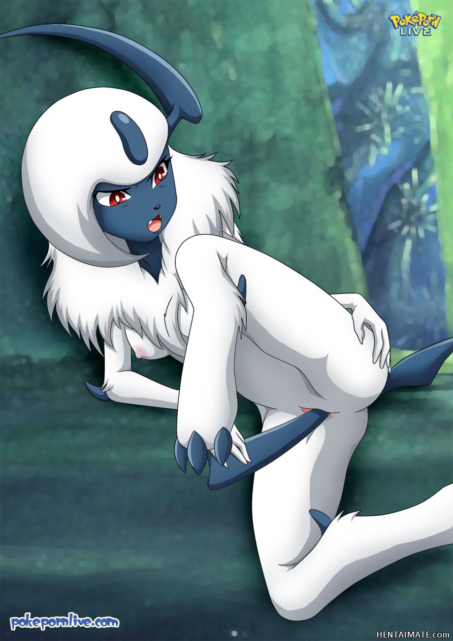1_anthro 1_female 1_female_anthro 1_girl absol anthro anthrofied bbmbbf breasts fangs female_anthro fur lying masturbation nintendo nude open_mouth outdoor palcomix pokemon pokephilia pokepornlive pussy red_eyes solo vaginal vaginal_penetration watermark white_fur