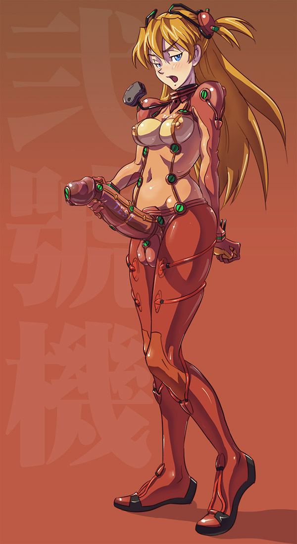 1girl asuka_langley asuka_langley_souryuu blue_eyes bodysuit breasts bulge cameltail clothing erect_nipples erect_nipples_under_clothes evangelion:_2.0_you_can_(not)_advance futanari hair hair_ornament high_resolution huge_penis intersex latex long_hair mikoyan neon_genesis_evangelion nipples open_mouth orange_hair penis pilot_suit plugsuit rebuild_of_evangelion see-through skin_tight solo transparent_clothes