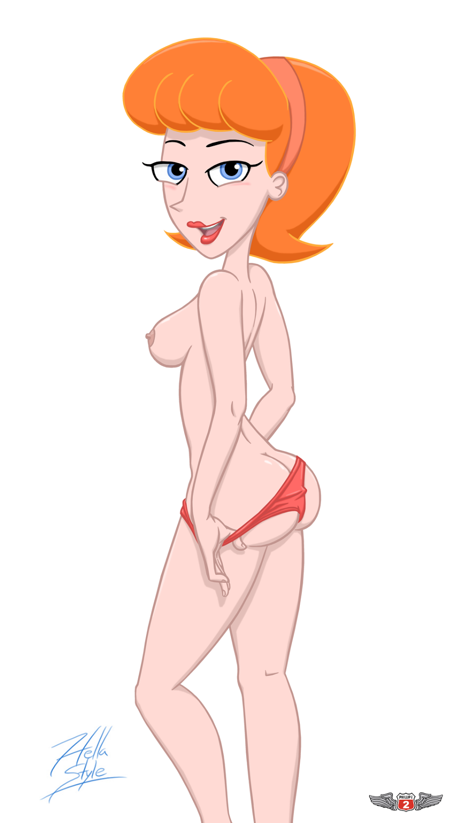 ass big_breasts breasts hellahellastyle linda_flynn-fletcher milf phillipthe2 phineas_and_ferb solo thong topless white_background
