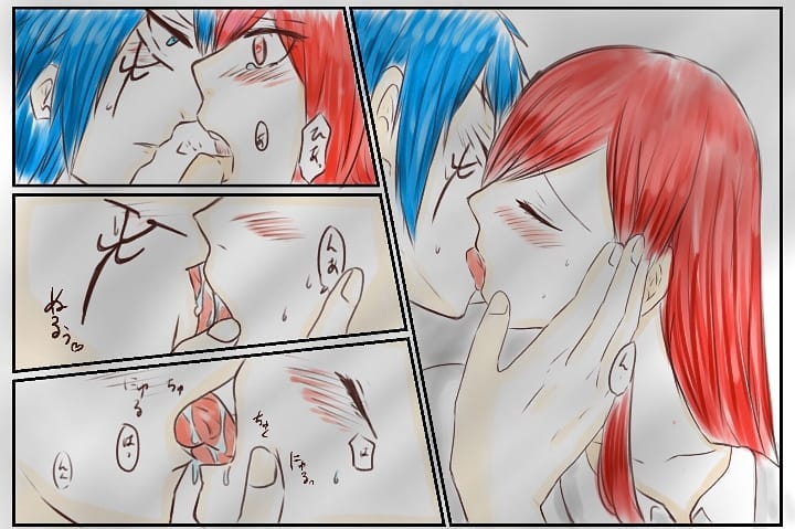 erza_scarlet fairy_tail french_kissing jellal_fernandes passionate_kiss tongue_out wholesome