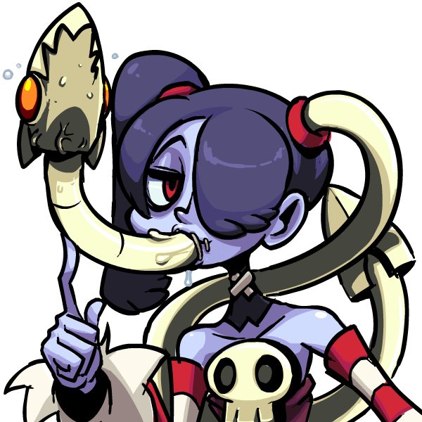 1girl all_the_way_through bare_shoulders black_hair blue_skin creature_inside detached_collar detached_sleeves hair_over_one_eye leviathan_(skullgirls) long_hair red_eyes revision saliva sexually_suggestive side_ponytail sienna_contiello skull skullgirls smile solo squigly_(skullgirls) stitched_mouth striped_sleeves transparent_background zombie zone