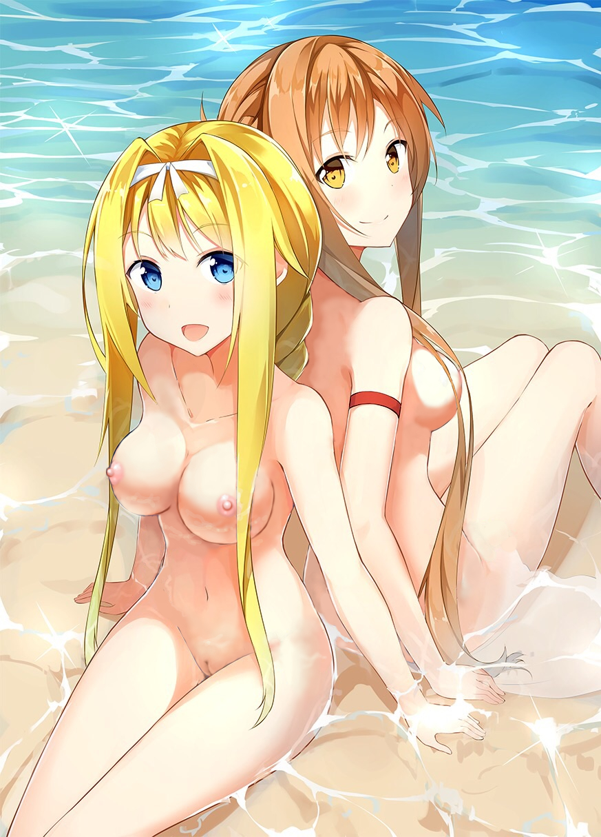 alice_schuberg alluring asuna_(sao) beach breasts nude sand sword_art_online yuuki_asuna