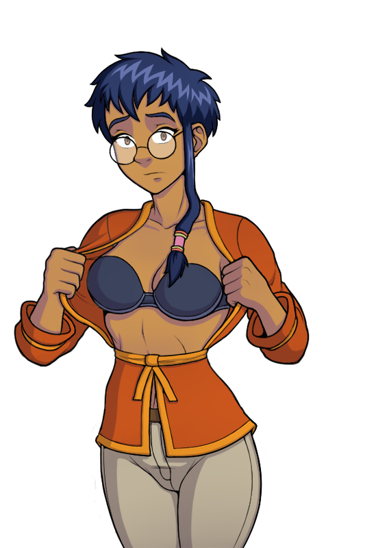 1girl bespectacled bra breasts female female_only glasses open_clothes pants partially_clothed round_eyewear solo standing taranee_cook transparent_background w.i.t.c.h.