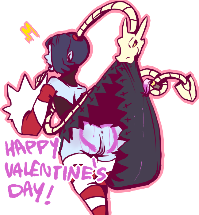 assisted_exposure blue_skin flashing_ass leviathan_(skullgirls) sienna_contiello skullgirls squigly_(skullgirls) stitched_mouth striped_legwear striped_sleeves valentine's_day watermystic277 zombie_girl
