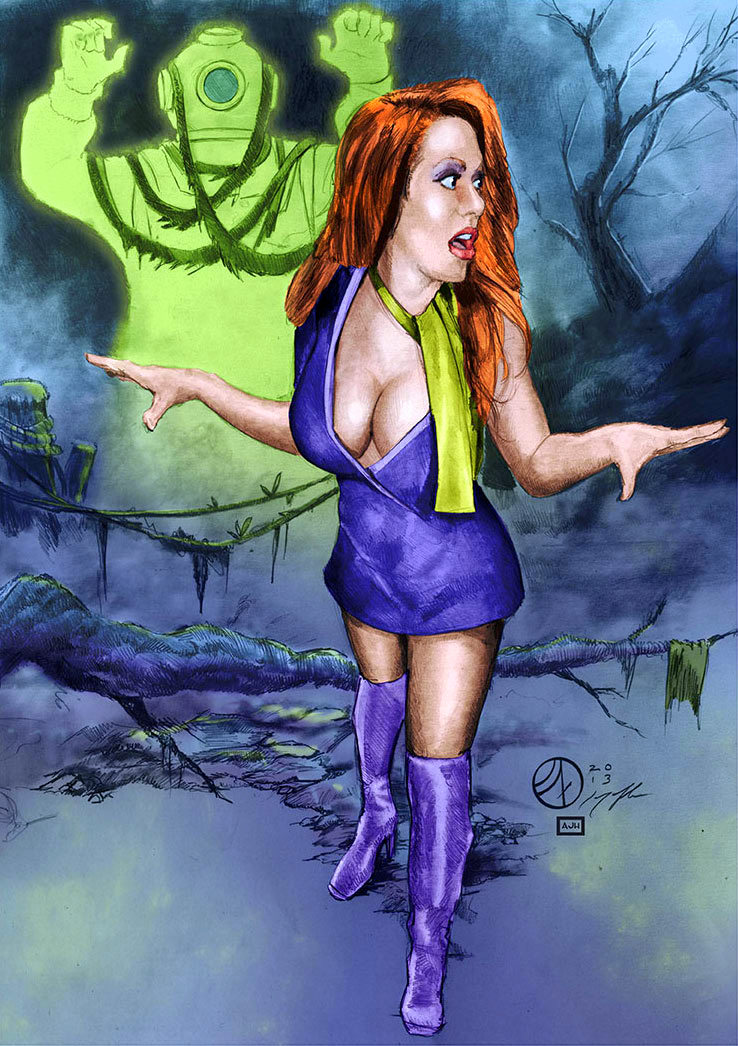 andrewjharmon big_breasts cleavage daphne_blake ghost purple_clothing red_hair scooby-doo