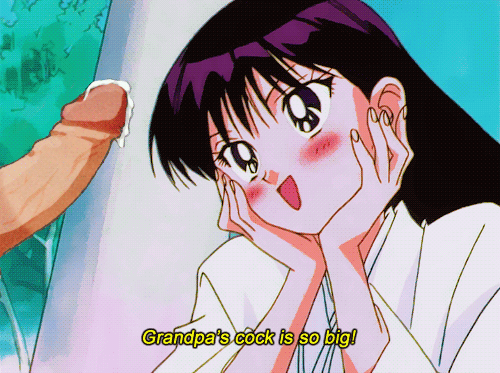 1_boy 1_girl 1boy 1girl age_difference animated bishoujo_senshi_sailor_moon clothed_female dripping_semen embarrassed english_text erect_penis excited female gif hetero hino_rei looking_at_penis male old_man rei_hino sailor_mars sailor_moon uncensored veiny_penis