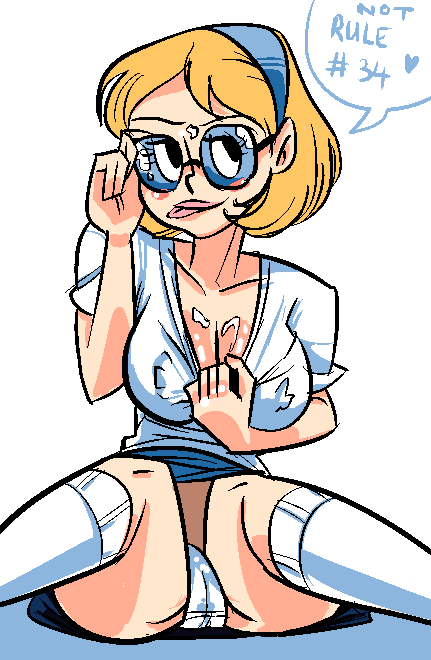 1_girl 1girl bellend bespectacled breasts cleavage clothed cum cum_on_breasts dexter's_laboratory endpiece female female_only glasses hairband lisa_the_babysitter long_hair orange_hair panties shiny shiny_skin sitting skirt smile socks solo upskirt white_panties