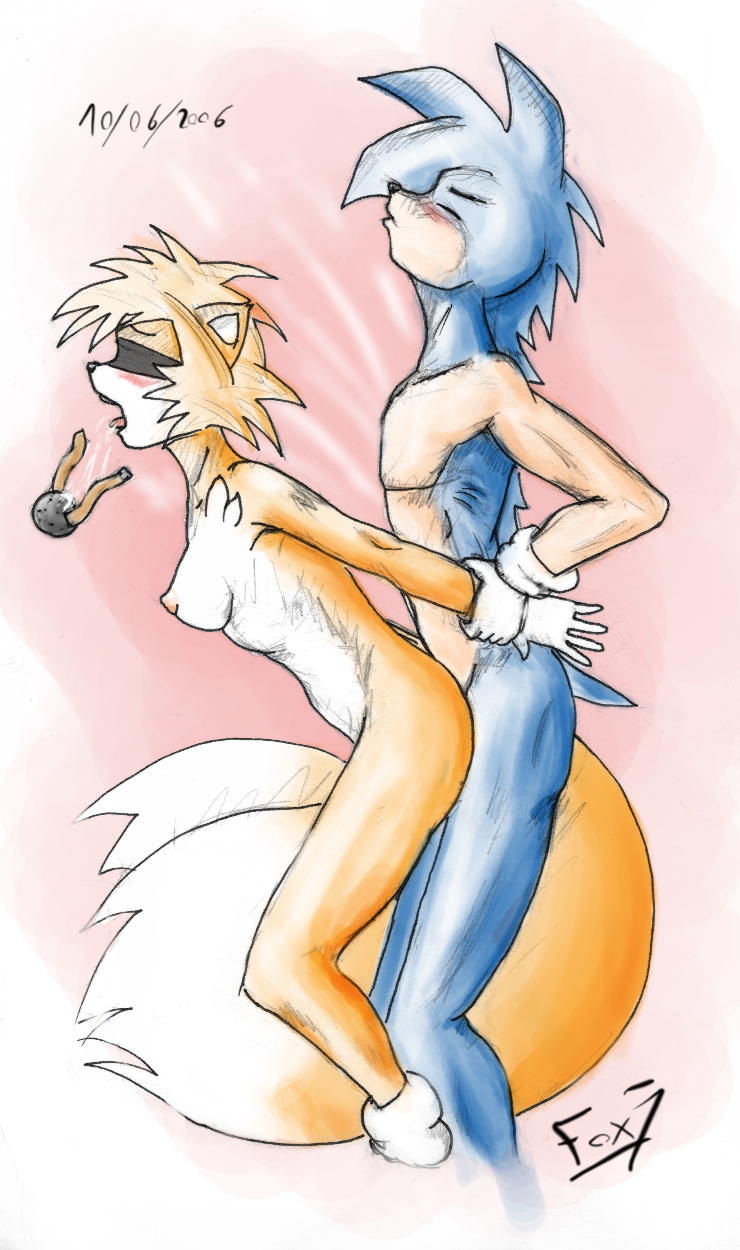 blindfold closed_eyes doggy_position fox7 from_behind genderswap miles_"tails"_prower millie_tailsko multiple_tails nude rule_63 sega sonic sonic_the_hedgehog tail wrist_grab
