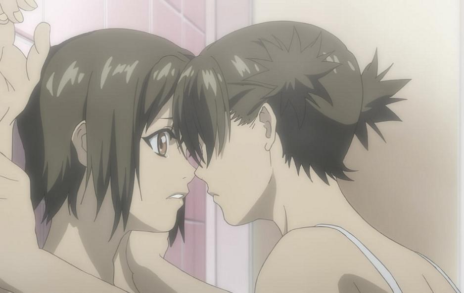 2_girls 2girls against_wall arm_grab arms back bare_shoulders bathroom brown_eyes brown_hair camisole clenched_teeth clothed_female_nude_female eye_contact face-to-face female forehead-to-forehead ibara_no_ou incest incipient_kiss kasumi_ishiki king_of_thorn king_of_thorn_(anime) looking_at_another multiple_girls no_glasses nude restrained sad serious shizuku_ishiki short_hair short_twintails siblings sister_and_sister sisters standing tears teeth twin_tails twincest twins wrist_grab you_gonna_get_raped yuri