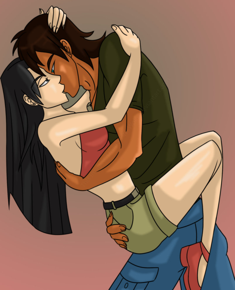 asian asian_female black_hair breasts cartoon_network heather_(tdi) hourglass_figure justin_(tdi) kissing red_tank_top shorts tank_top thick_ass thick_legs thick_thighs total_drama_island