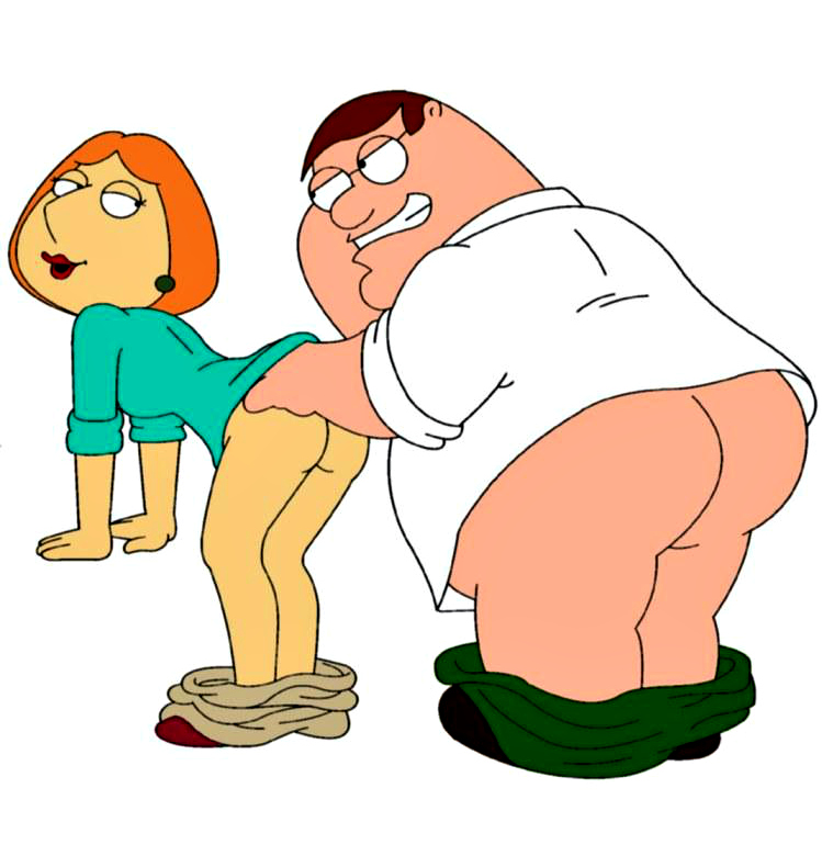 ass bent_over big_ass bottomless brown_hair family_guy grin hand_on_ass lois_griffin orange_hair pants_down peter_griffin presenting teeth