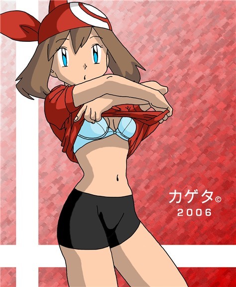 2006 anime blue_eyes bra breasts brown_hair female game_freak haruka_(pokemon) humans_of_pokemon kageta may_(pokemon) nintendo pokemon pokemon_(anime) pokemon_(game) pokemon_diamond_pearl_&amp;_platinum pokemon_dppt