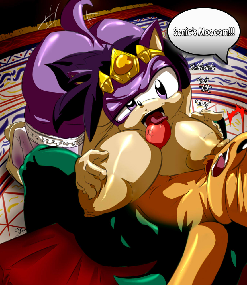 anthro areola beard big_breasts breasts closed_eyes english_text erect_nipples erection facial_hair female gblastman hair hedgehog huge_breasts laugh licking male milf mother nipples nude oral oral_sex original_character paizuri parent penis purple_eyes purple_hair queen_aleena sex text tongue tongue_out